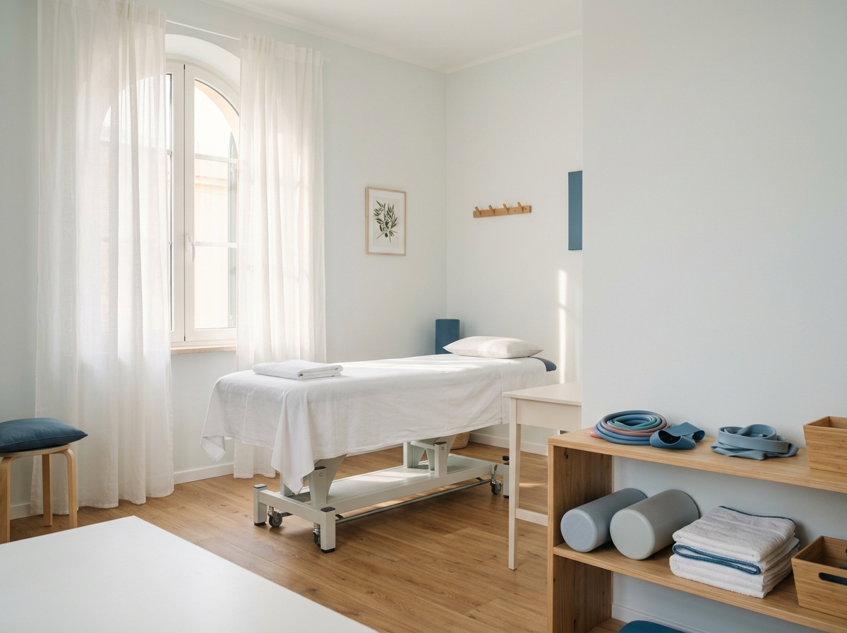 Studio di fisioterapia ordinato con luce naturale